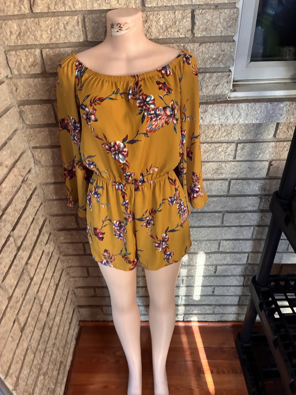 Rue21 Mustard Floral Off-Shoulder Romper